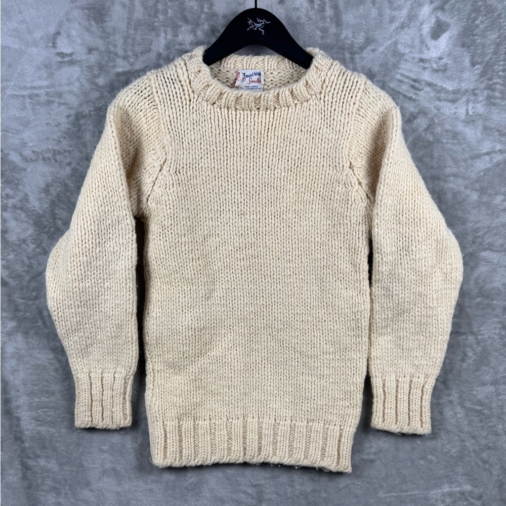 Vintage 100% Virgin Wool Sweater Hand Loomed Cream Size Small‎ 60s 70s Cottage